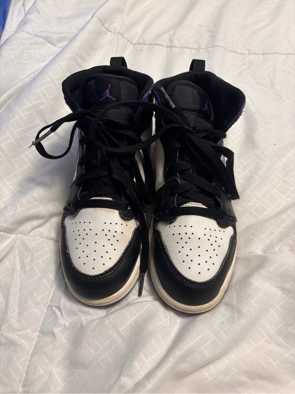 Jordan Kids Black & White Sneakers with Purple Logo